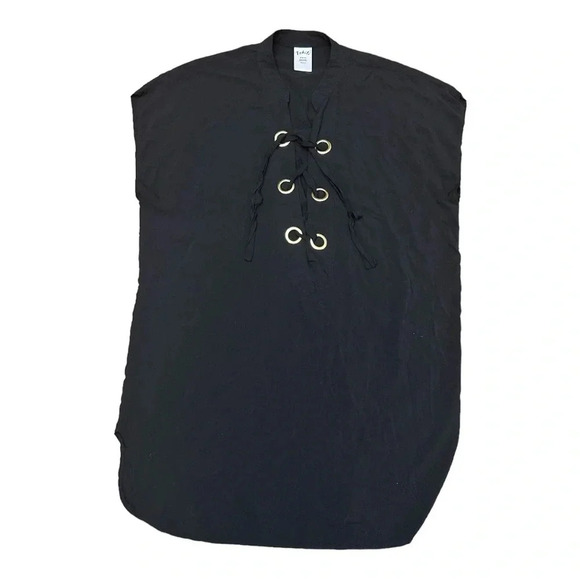 Tahití Black Lace Up Sleeveless Tunic Swimsuit Beach Summer Cover-Up Sundress - Picture 1 of 6